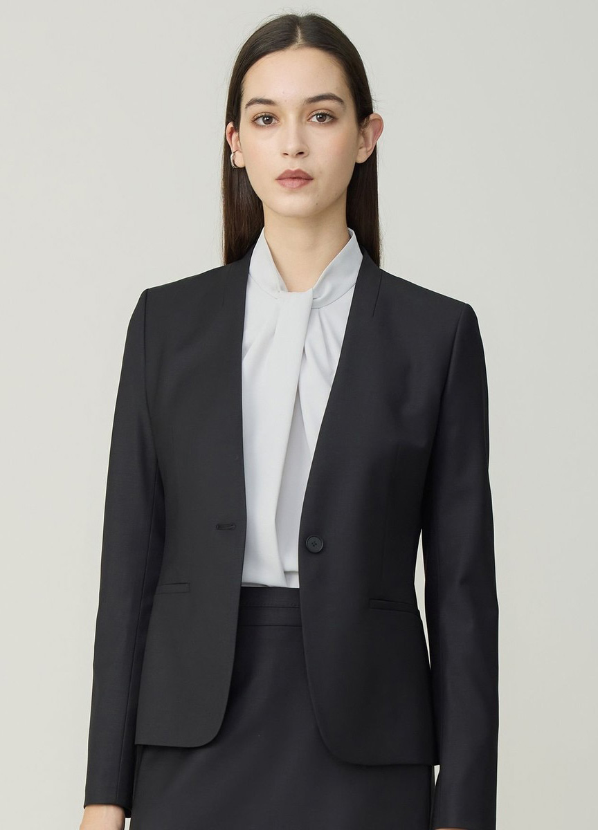 領褶皺設計長袖襯衫